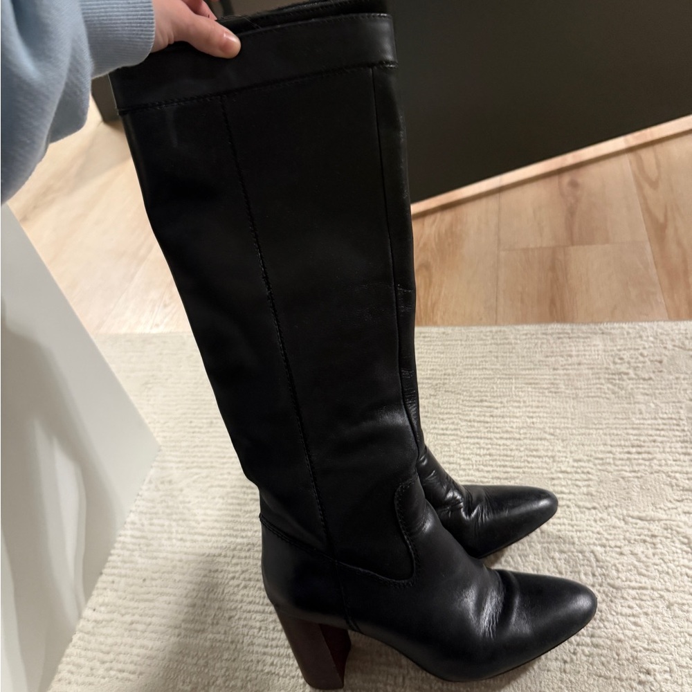 Vince Camuto Black Leather Knee-High Boots